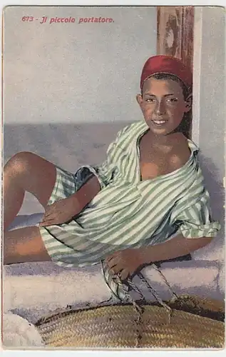 (21387) AK Kinder, Il piccolo portatore, Junge mit Tasche, vor 1945