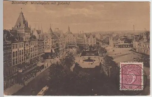 (21296) AK Düsseldorf, Bahnhof, Wilhelmplatz 1922