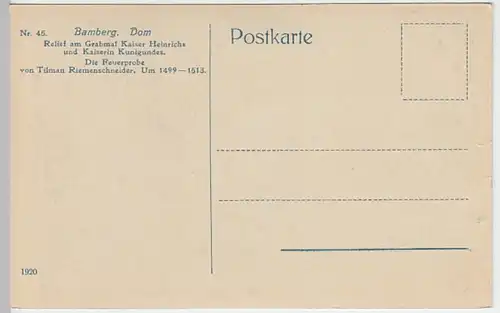 (21216) Foto AK Bamberg, Dom, Relief Feuerprobe, vor 1945