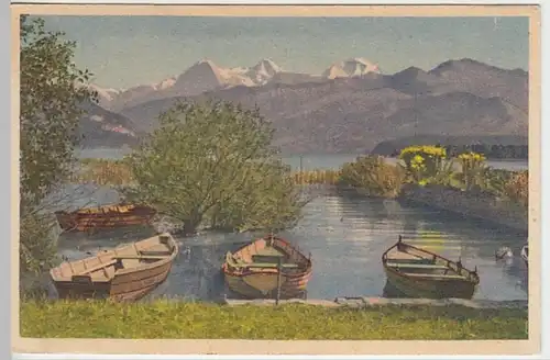(21129) AK Thunersee, Boote, Eiger, Mönch, Jungfrau, vor 1945