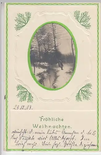 (20875) AK Weihnachten, Prägekarte, Mann am Bach 1903