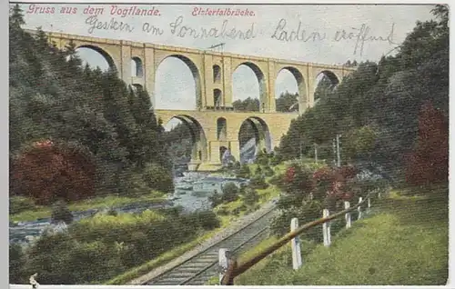 (20760) AK Gruß aus dem Vogtland, Elstertalbrücke bei Jocketa 1906