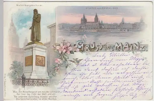 (20539) AK Gruß aus Mainz, Gutenbergdenkmal 1901
