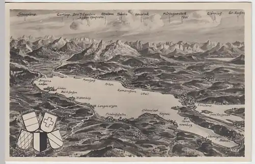 (20531) Foto AK Bodensee, Karte mit Umgebung 1931