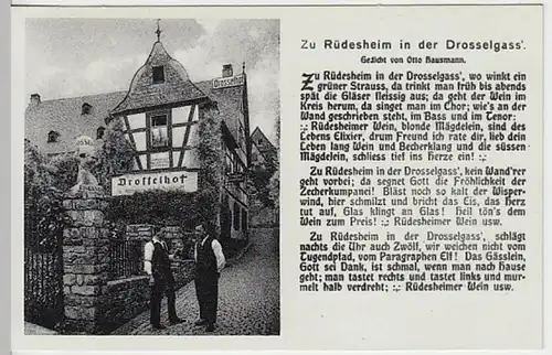 (20510) AK Rüdesheim a. Rhein, Drosselhof, Gedicht Drosselgass, v. 1945