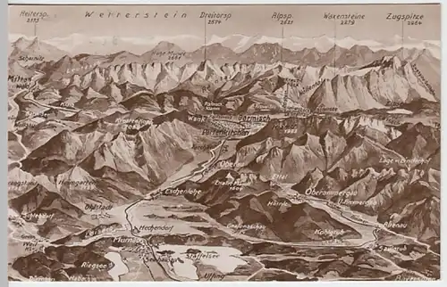 (20435) Foto AK Loisachtal, Karte mit Umgebung 1933