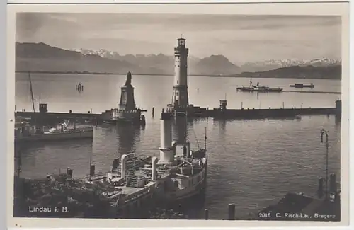 (20260) Foto AK Lindau, Bodensee, Hafen, Dampfer, vor 1945