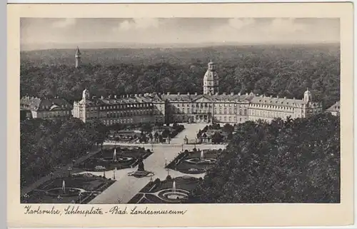 (20044) AK Karlsruhe, Bad. Landesmuseum, Schlossplatz, vor 1945