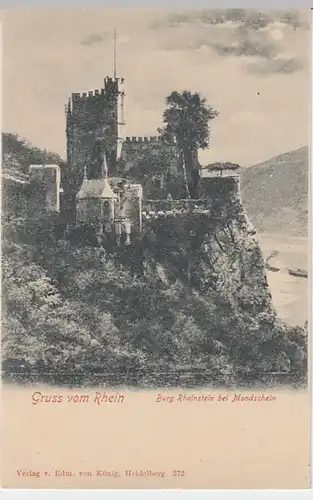 (19978) AK Gruß vom Rhein, Burg Rheinstein, Mondscheinkarte, bis 1905
