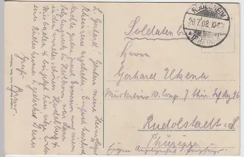 (19895) AK Rüdesheim am Rhein, Panorama, Soldatenpost 1908