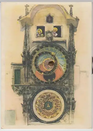 (19763) AK Prag, Praha, Rathausuhr, Orloj, mechanische Karte, nach 1945