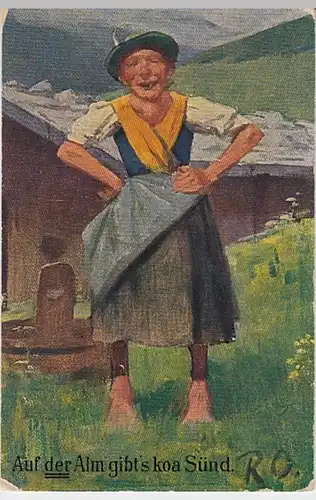 (19753) Künstler AK R. Oberstolz, Auf der Alm gibts koa Sünd, um 1908