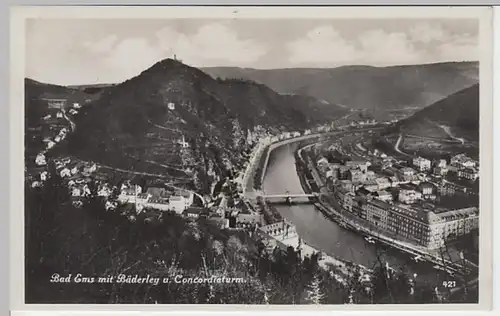(19608) Foto AK Bad Ems, Bäderley, Concordiaturm 1934