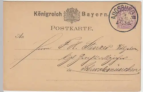 (19543) Ganzsache Bayern Augsburg 1882