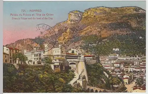 (19523) AK Monaco, Fürstenpalast, Tete de Chien 1928