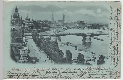 (19420) AK Gruß aus Dresden, Carolabrücke, Mondscheinkarte 1899