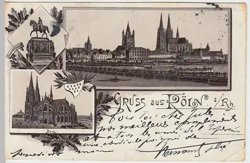 (19388) AK Gruß aus Köln, Friedrich Wilhelm Denkmal, Dom, Litho 1894