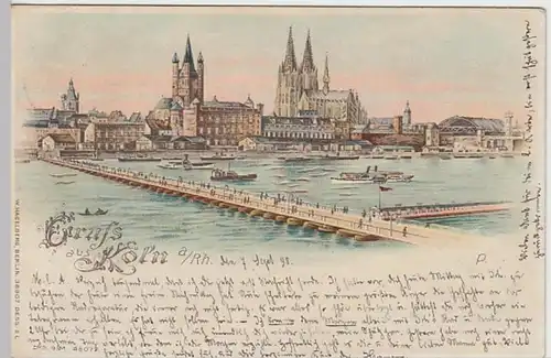 (19385) AK Gruß aus Köln, Groß St. Martin, Dom, Bahnpost 1898