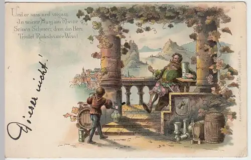 (19372) AK Sprüche, Und er saß und vergaß in seiner Burg, bis 1905