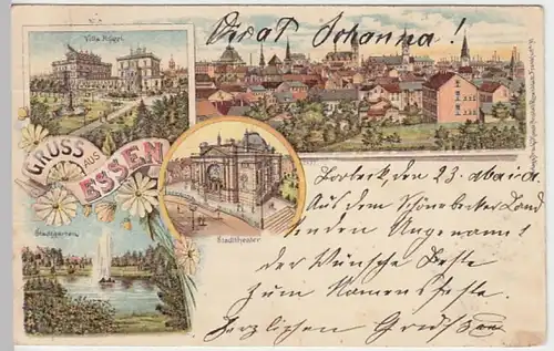 (19363) AK Gruß aus Essen, Villa Hügel, Stadtgarten, Litho 1901