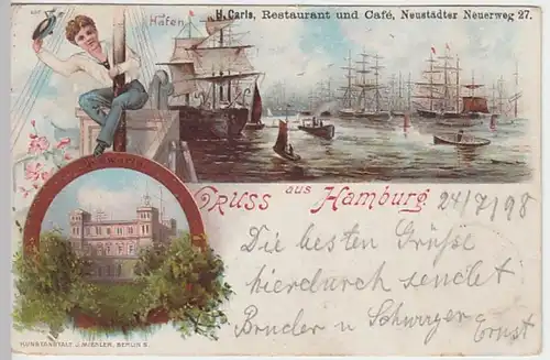 (19345) AK Gruß aus Hamburg, Seewarte, Litho 1898