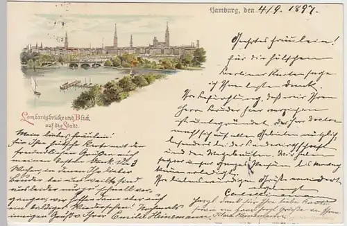 (19327) AK Hamburg, Lombardsbrücke, Litho 1897