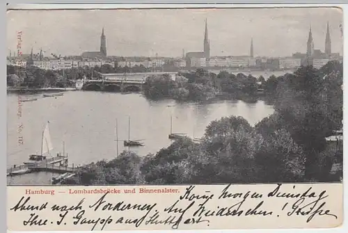 (19326) AK Hamburg, Lombardsbrücke, Binnenalster 1899
