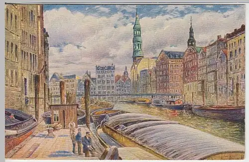 (19314) Künstler AK Max Ullmann, Hamburg, Fleet, Reimersbrücke, v. 1945