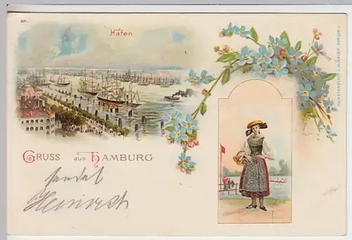 (19305) AK Gruß aus Hamburg, Vierländer Tracht, Hafen 1899