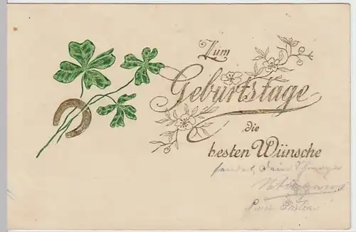 (19234) AK Geburtstag, Prägekarte, Hufeisen, Klee, bis 1905
