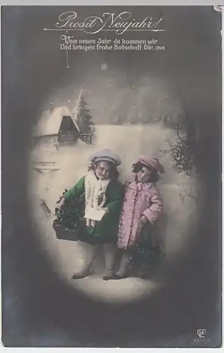 (19187) Foto AK Neujahr, Mädchen mit Mistelzweigen 1912