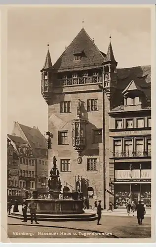 (19148) Foto AK Nürnberg, Nassauer Haus, Tugendbrunnen, vor 1945