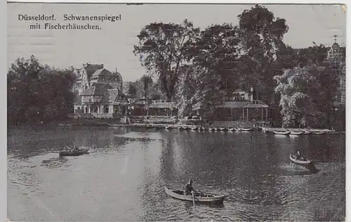 (19036) AK Düsseldorf, Schwanenspiegel, Fischerhäuschen 1909