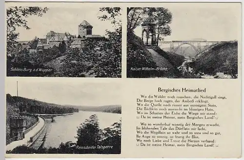 (19035) AK Schloss Burg, Talsperre Remscheid, Berg. Lied 1932