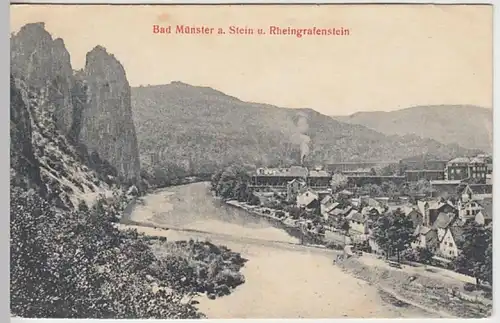 (18955) AK Bad Münster am Stein, Panorama, Rheingrafenstein 1906
