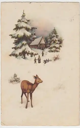(18947) Künstler AK Winterwald, Reh, Kirche 1931