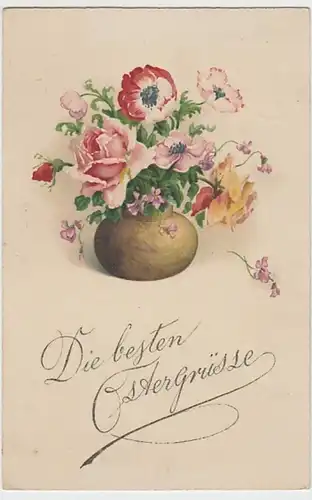 (18946) AK Ostern, Ranunkel, Rosen, Veilchen 1919