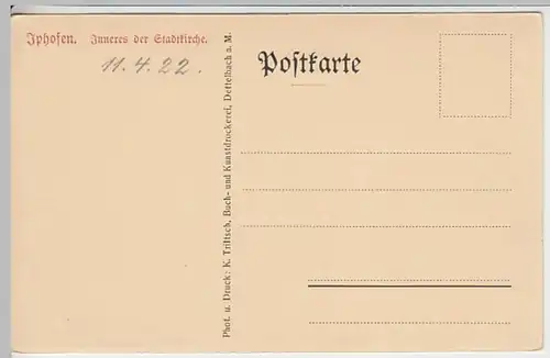 (18942) AK Iphofen, Stadtkirche, Inneres 1922