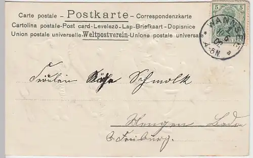 (18730) Künstler AK Hunde Fangen spielend, Prägekarte 1902