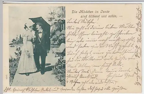 (18729) AK Paar am Ufer spazierend, Die Mädchen im Lande... 1900