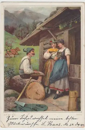 (18719) Künstler AK Sterry, Auf der Alm 1902
