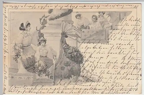 (18712) Künstler AK junge Frauen mit Boot 1901