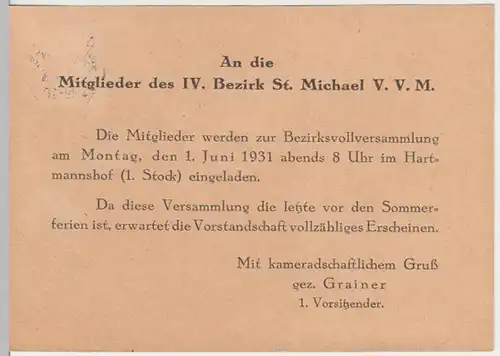 (18582) Postkarte DR 1931 an Vaterländische Bezirksvereine München