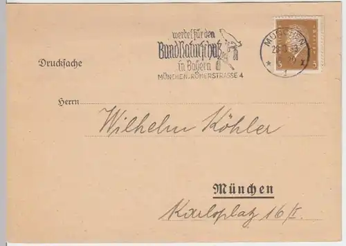 (18580) Postkarte DR 1933 an Vaterländische Bezirksvereine München