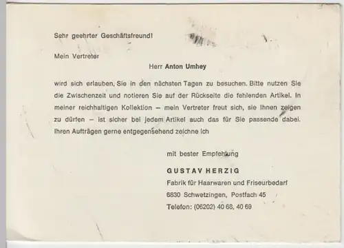 (18575) Postkarte DBP 1969 v. Herzig Vertreter Anton Umhey Leimen