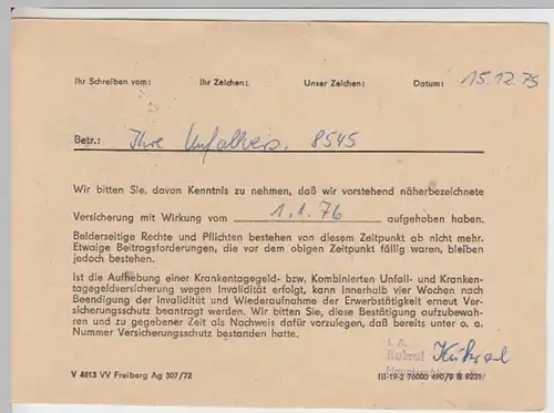 (18574) Postkarte DDR 1975 v. Staatliche Versicherung der DDR