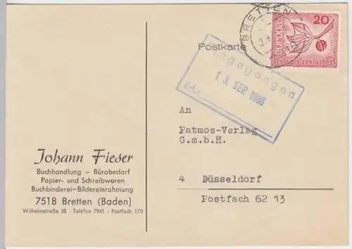 (18573) Postkarte DBP 1966 v. Buchhandlung Johann Fieser Bretten