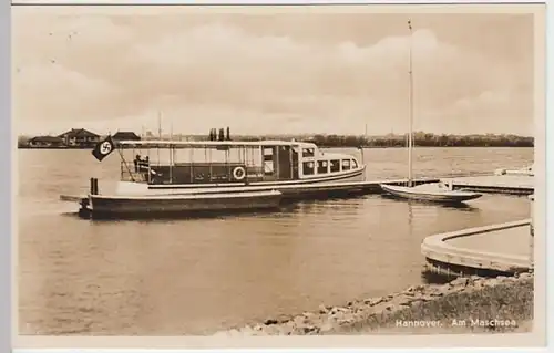 (18605) AK Hannover, Am Maschsee, Boot an Anlegestelle 1939
