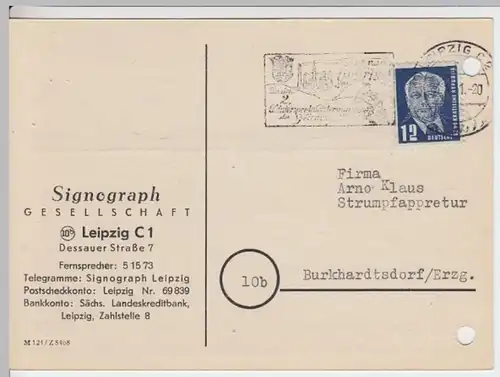 (18569) Postkarte DDR 1951 v. Sinograph Gesellschaft Leipzig
