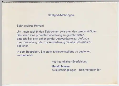 (18566) Postkarte DBP 1969 v. Auslieferungslager Harald Jansen Stuttgart